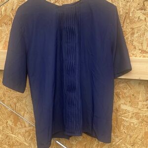 Jones New York Navy Pleated Blouse